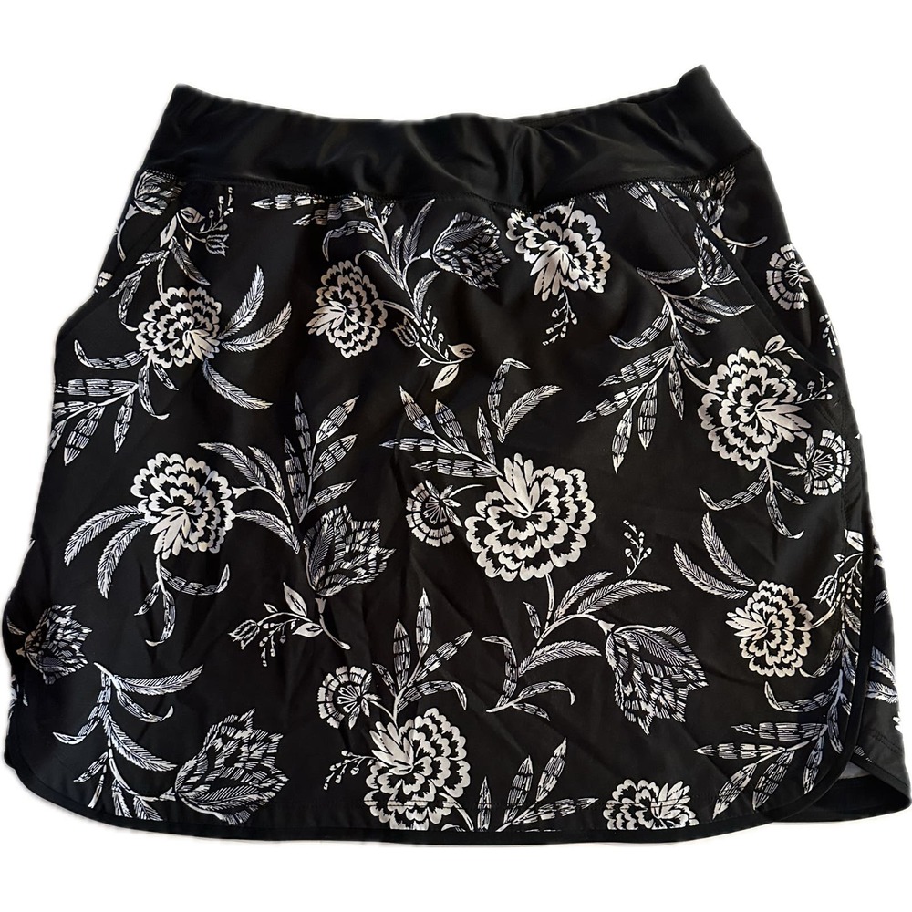 Lands End Size 4 Women's‎ Floral Black Sport Skirt Elastic Waist Lightweight